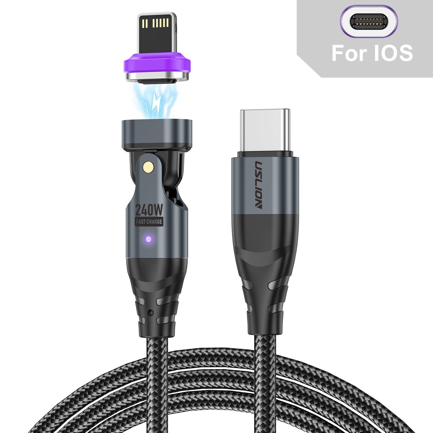 USLION Cross-border New 240W Magnetic Suction Data Line USB-C to C Notebook Computer Mobile Phone PD Fast Charge 5A